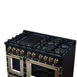 Ambassador 48" Gas Range in Black, 8 Sealed Burnes, 94 000 BTU Cooktop Output, 6.7 Cu.Ft. Double Oven, Telescopic Racks - BonPrix Électroménagers