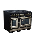 Ambassador 48" Gas Range in Black, 8 Sealed Burnes, 94 000 BTU Cooktop Output, 6.7 Cu.Ft. Double Oven, Telescopic Racks - BonPrix Électroménagers