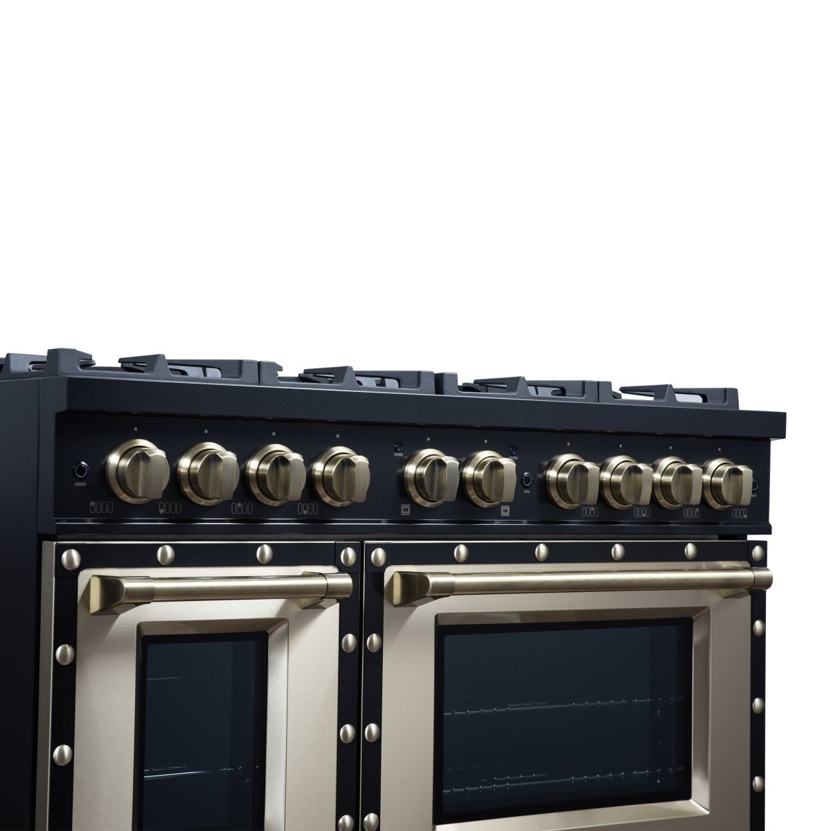 Ambassador 48" Gas Range in Black, 8 Sealed Burnes, 94 000 BTU Cooktop Output, 6.7 Cu.Ft. Double Oven, Telescopic Racks - BonPrix Électroménagers