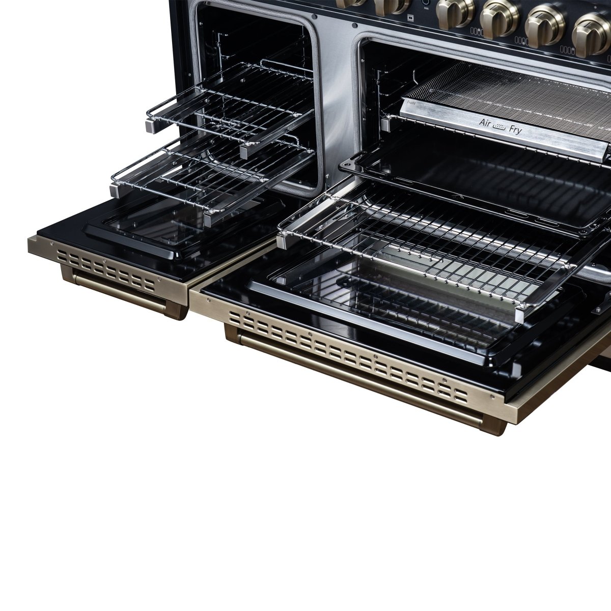 Ambassador 48" Gas Range in Black, 8 Sealed Burnes, 94 000 BTU Cooktop Output, 6.7 Cu.Ft. Double Oven, Telescopic Racks - BonPrix Électroménagers