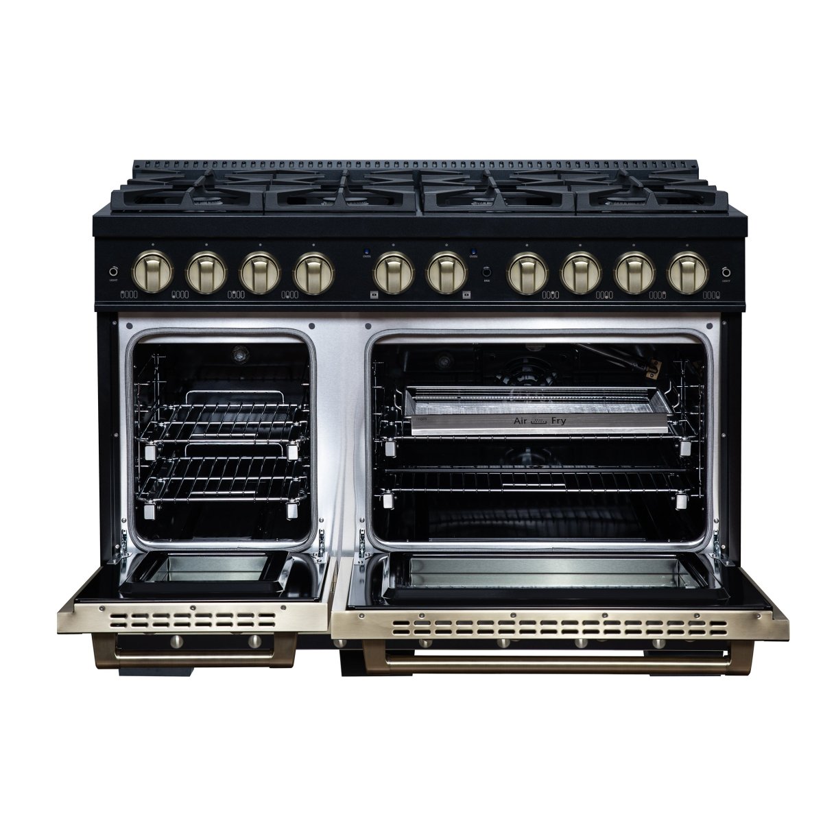 Ambassador 48" Gas Range in Black, 8 Sealed Burnes, 94 000 BTU Cooktop Output, 6.7 Cu.Ft. Double Oven, Telescopic Racks - BonPrix Électroménagers
