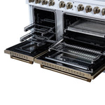 Ambassador 48" Gas Range in White, 8 Sealed Burnes, 94 000 BTU Cooktop Output, 6.7 Cu.Ft. Double Oven, Telescopic Racks - BonPrix Électroménagers