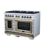 Ambassador 48" Gas Range in White, 8 Sealed Burnes, 94 000 BTU Cooktop Output, 6.7 Cu.Ft. Double Oven, Telescopic Racks - BonPrix Électroménagers