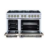 Ambassador 48" Gas Range in White, 8 Sealed Burnes, 94 000 BTU Cooktop Output, 6.7 Cu.Ft. Double Oven, Telescopic Racks - BonPrix Électroménagers