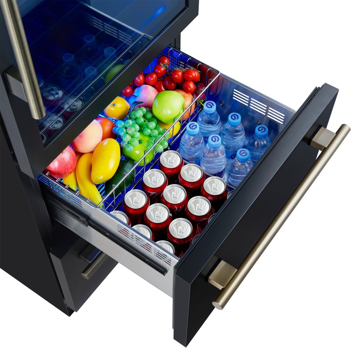 Azienda 24 Inch Dual Zone Wine Cooler, 15.8 Cu.Ft, 108 Bottles & 100 Cans, 2 Drawers, Charcoal Filters, Black - BonPrix Électroménagers