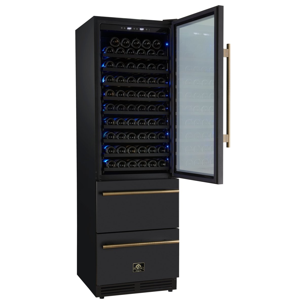 Azienda 24 Inch Dual Zone Wine Cooler, 15.8 Cu.Ft, 108 Bottles & 100 Cans, 2 Drawers, Charcoal Filters, Black - BonPrix Électroménagers