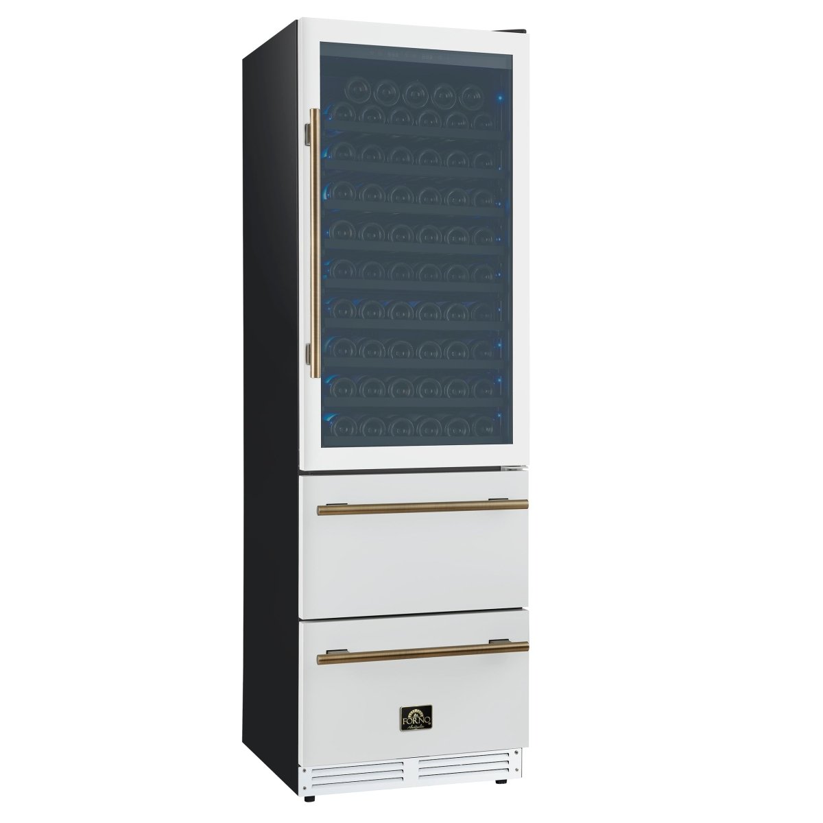 Azienda 24 Inch Dual Zone Wine Cooler, 15.8 Cu.Ft, 108 Bottles & 100 Cans, 2 Drawers, Charcoal Filters, White - BonPrix Électroménagers