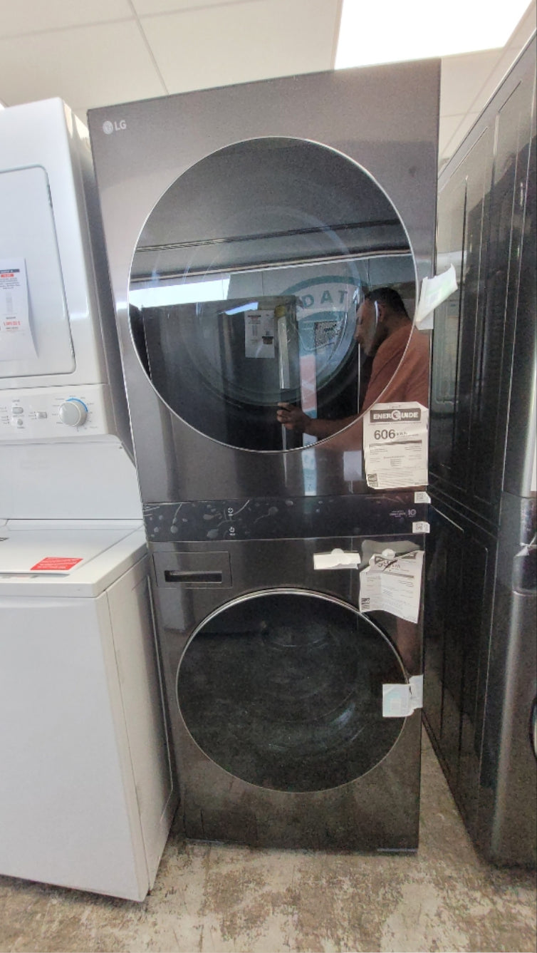 WKEX300HBA - LAUNDRY CENTERS - LG - Stacked Washer/Dryer - Electric - Black Stainless - Open Box