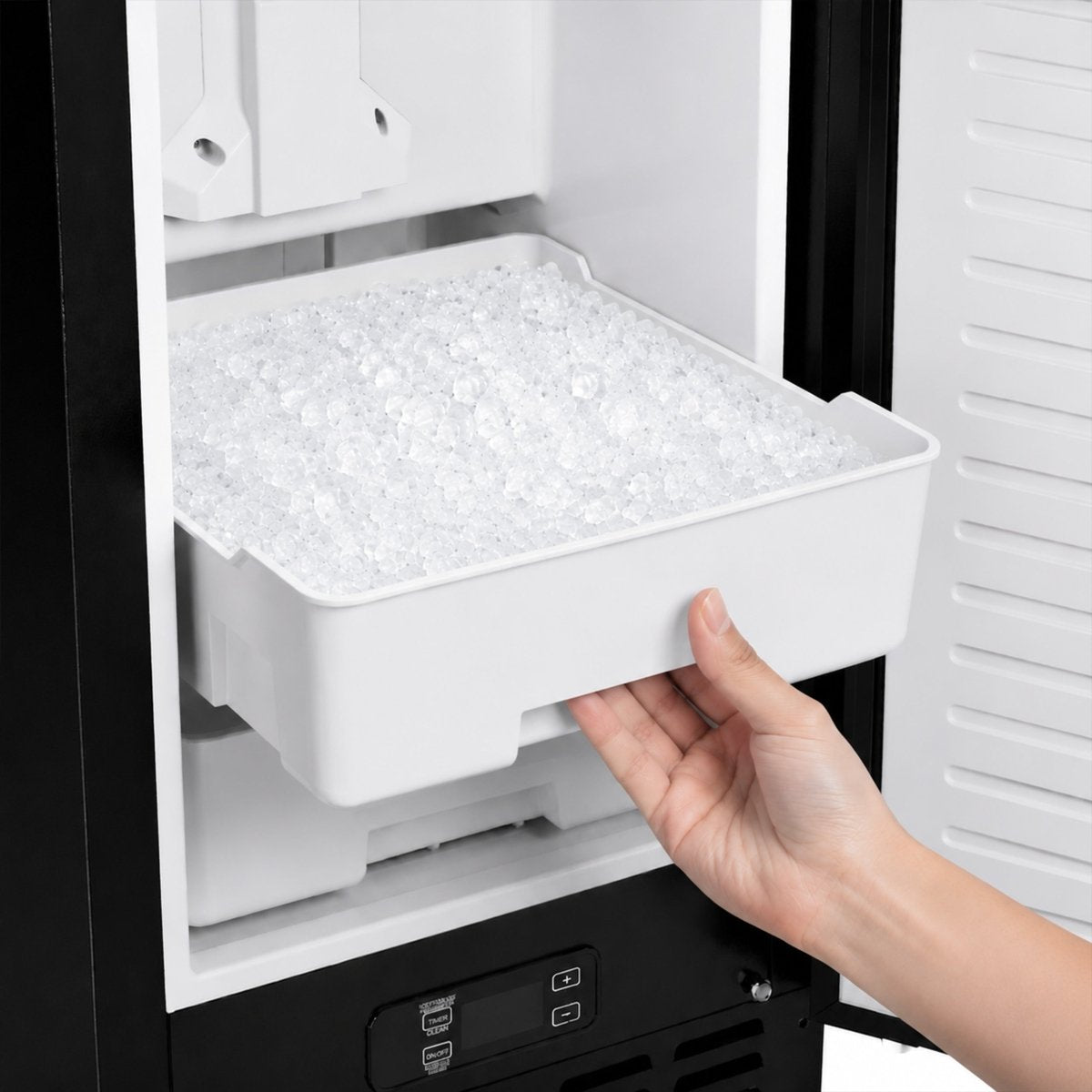 Cristallo 15 Inch Freestanding/Undercounter Ice maker, 66.1 lbs Chewable nugget, 8 kg / 17.6 lbs of ice storage, Black - BonPrix Électroménagers