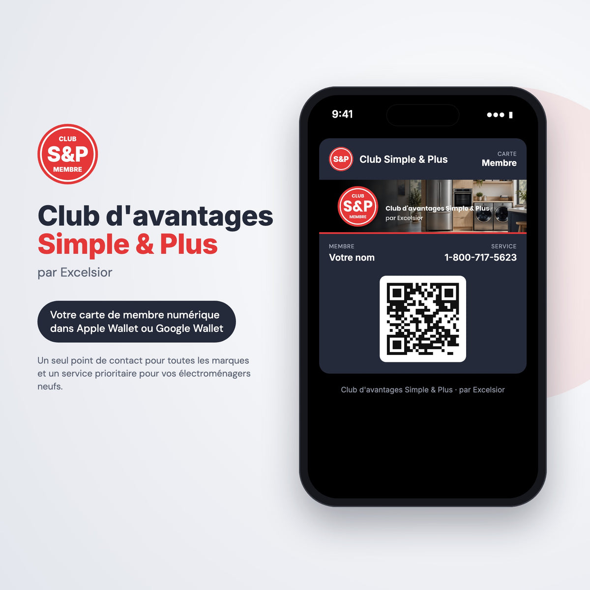 Carte de membre numérique du Club d'avantages Simple & Plus par Excelsior dans Apple Wallet, sur un téléphone intelligent