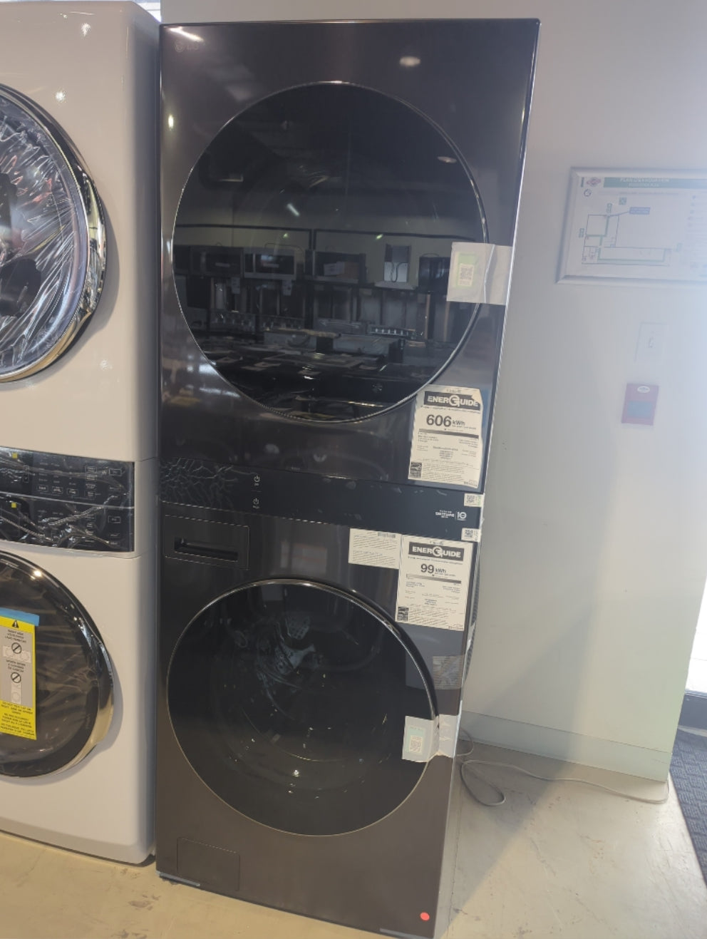 WKEX300HBA - LAUNDRY CENTERS - LG - Stacked Washer/Dryer - Electric - Black Stainless Steel - Open Box