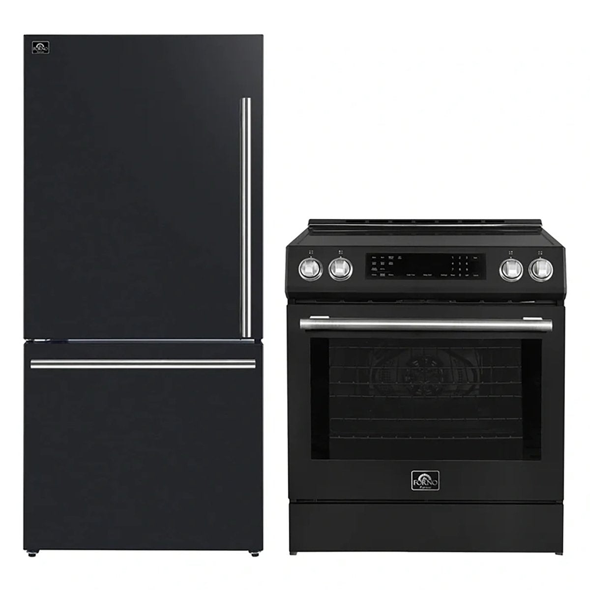 FORNO 2-Piece Black Kitchen Bundle - 30" Induction Range and 31" Bottom Freezer Refrigerator - BonPrix Électroménagers