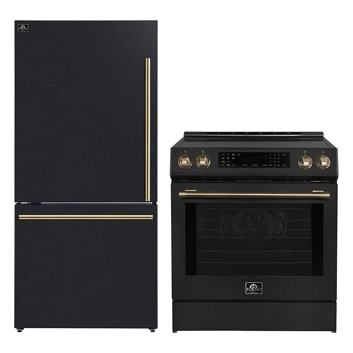 FORNO 2-Piece Black Kitchen Bundle - 30" Induction Range and 31" Bottom Freezer Refrigerator - BonPrix Électroménagers