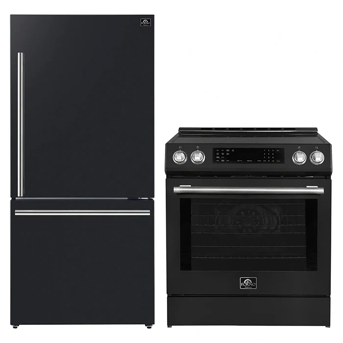 FORNO 2-Piece Black Kitchen Bundle - 30" Induction Range and 31" Bottom Freezer Refrigerator - BonPrix Électroménagers