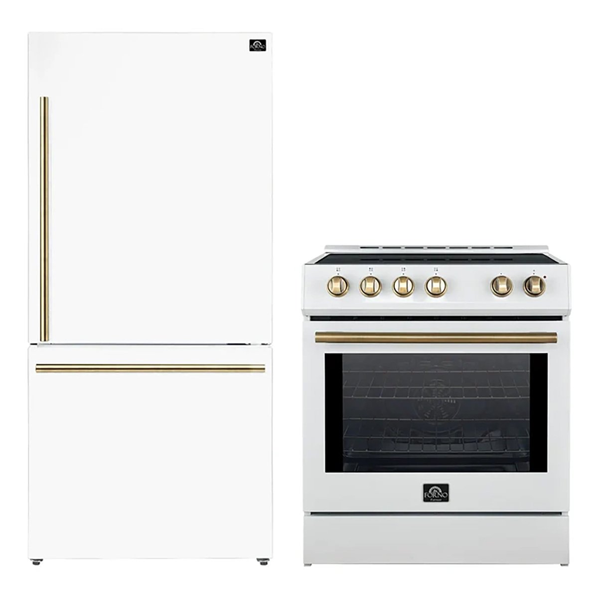 FORNO 2-Piece White Kitchen Bundle - 30" Induction Range and 31" Bottom Freezer Refrigerator - BonPrix Électroménagers