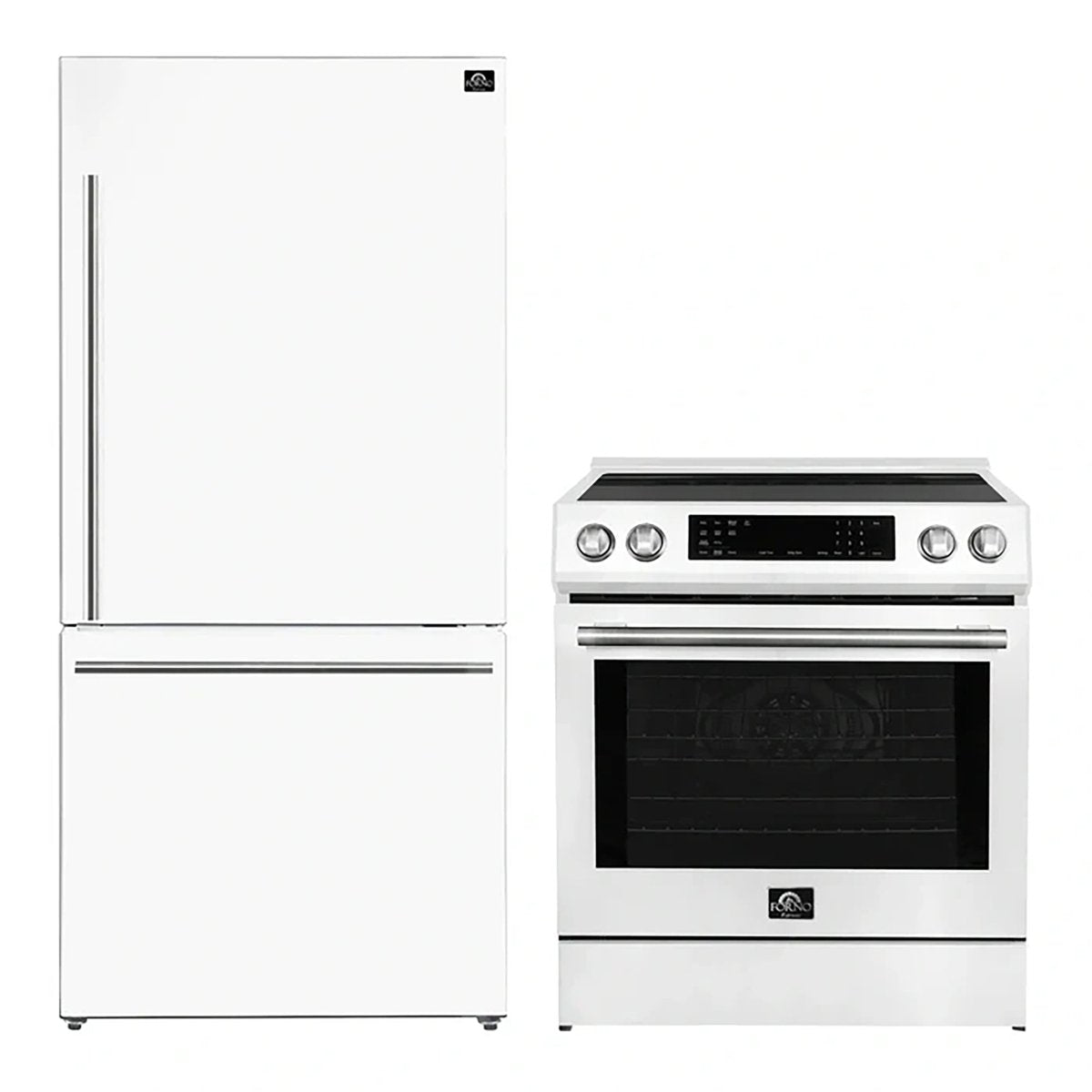FORNO 2-Piece White Kitchen Bundle - 30" Induction Range and 31" Bottom Freezer Refrigerator - BonPrix Électroménagers