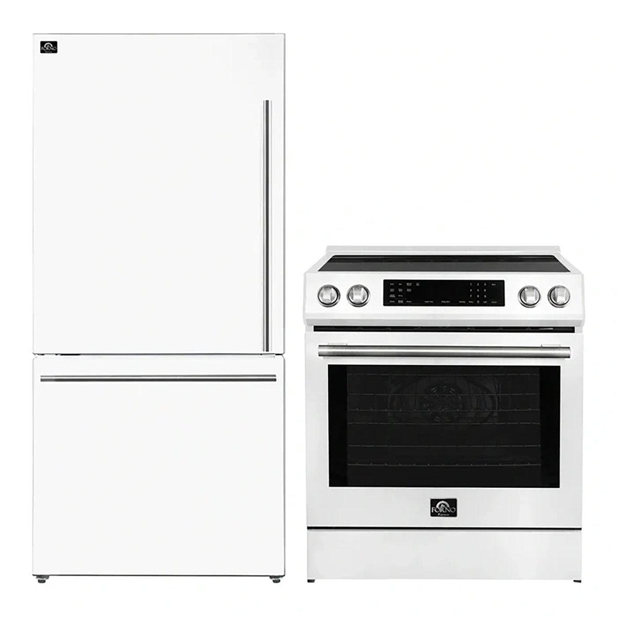 FORNO 2-Piece White Kitchen Bundle - 30" Induction Range and 31" Bottom Freezer Refrigerator - BonPrix Électroménagers