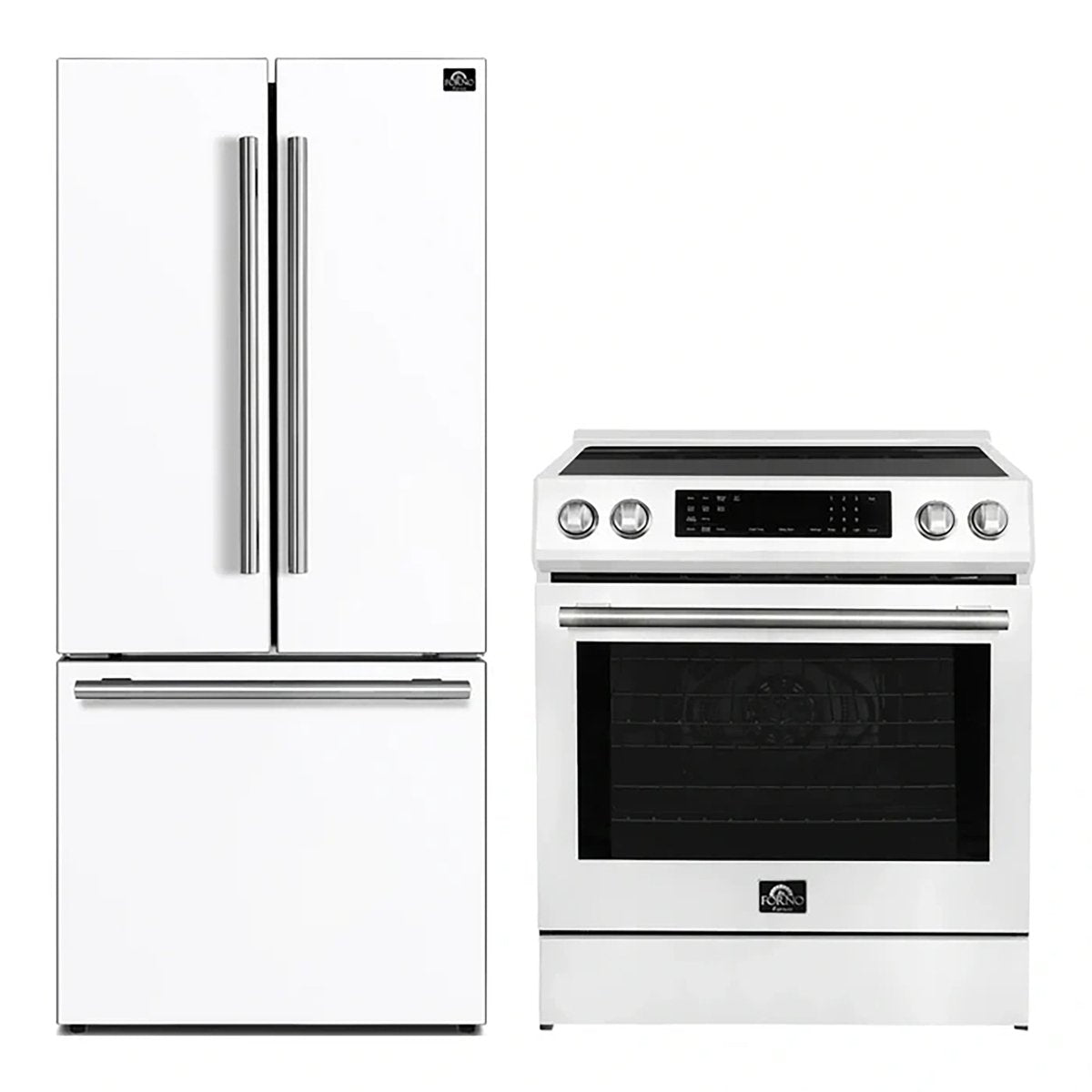 FORNO 2-Piece White Kitchen Bundle - 30" Induction Range and 31" Bottom Freezer Refrigerator - BonPrix Électroménagers