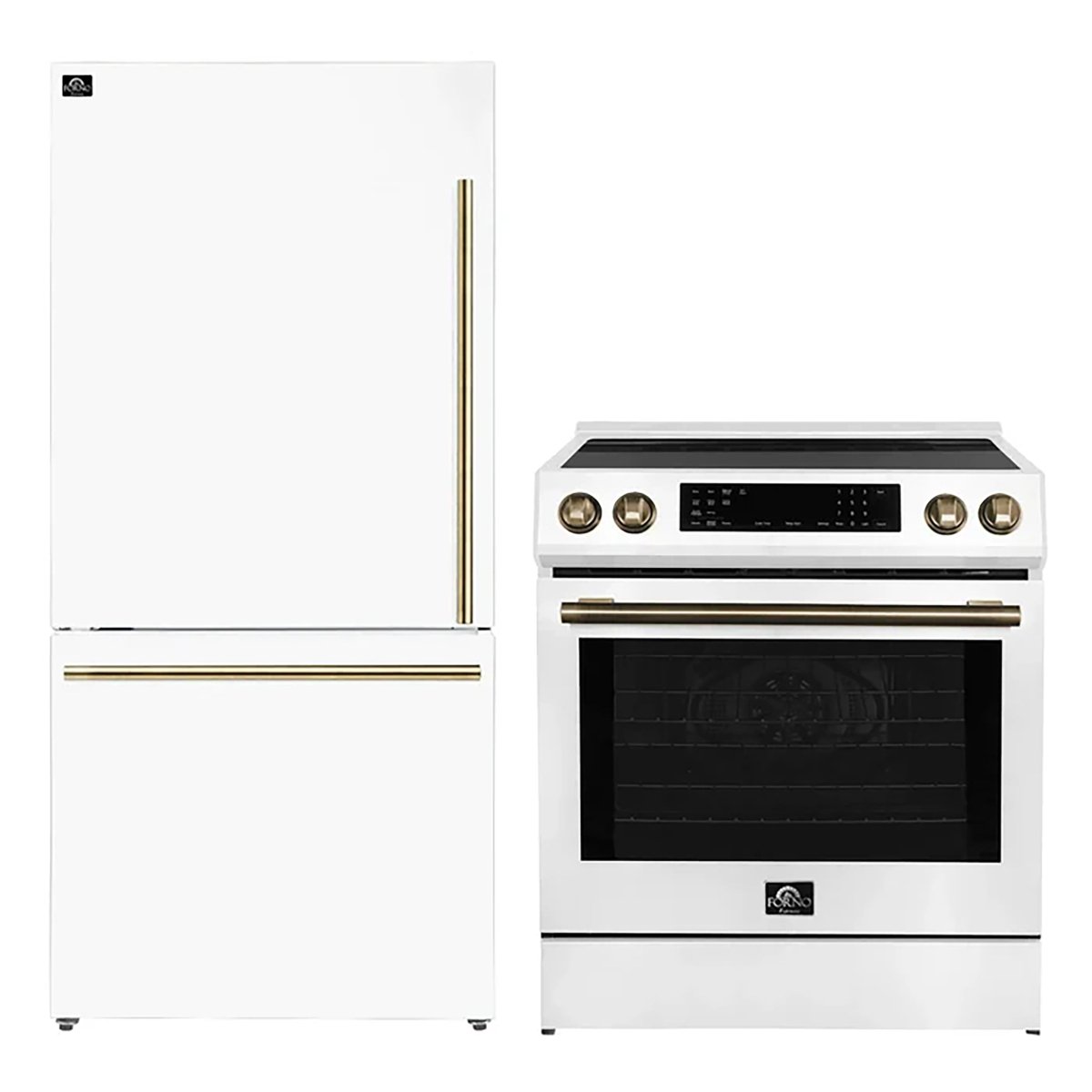 FORNO 2-Piece White Kitchen Bundle - 30" Induction Range and 31" Bottom Freezer Refrigerator - BonPrix Électroménagers