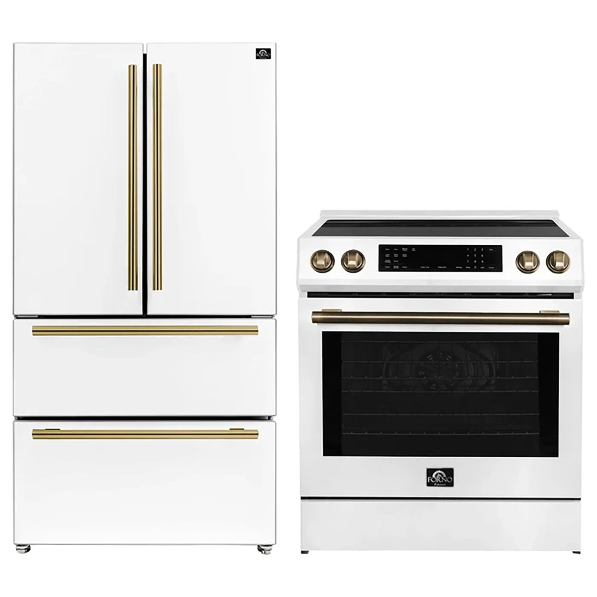 FORNO 2-Piece White Kitchen Bundle - 30" Induction Range and 36" Bottom Freezer Refrigerator - BonPrix Électroménagers