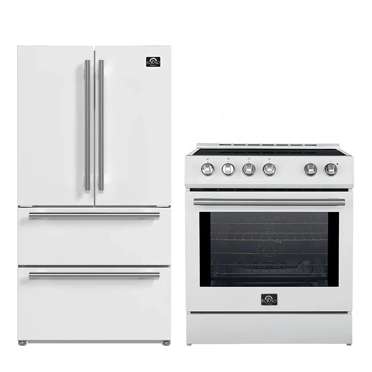FORNO 2-Piece White Kitchen Bundle - 30" Induction Range and 36" Bottom Freezer Refrigerator - BonPrix Électroménagers