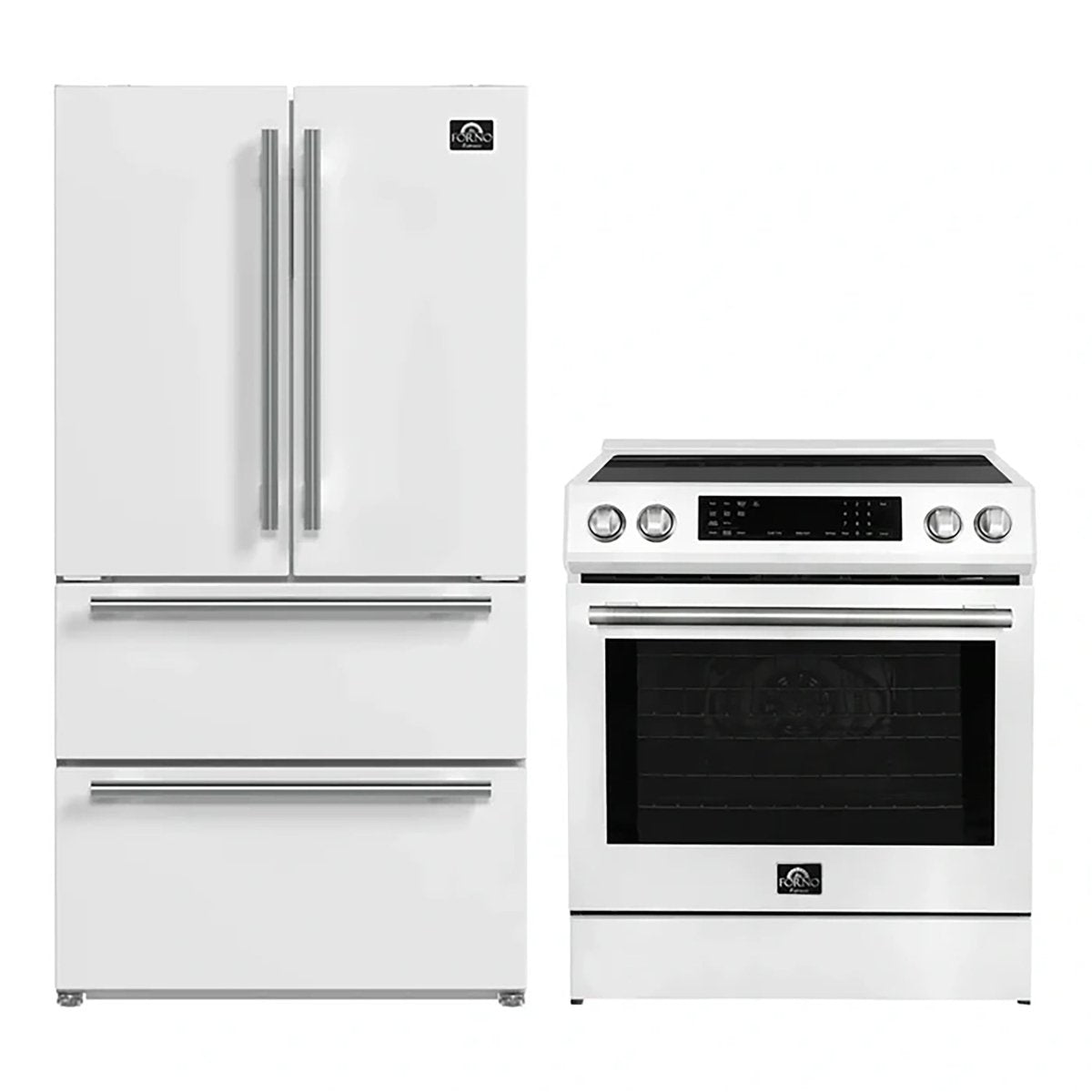 FORNO 2-Piece White Kitchen Bundle - 30" Induction Range and 36" Bottom Freezer Refrigerator - BonPrix Électroménagers