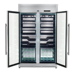 FORNO Abruzzo 48-Inch Dual Zones Wine Cellar, 102 Bottles, 24 cu. ft., Green Acrylic Holders & Black Shelves - BonPrix Électroménagers