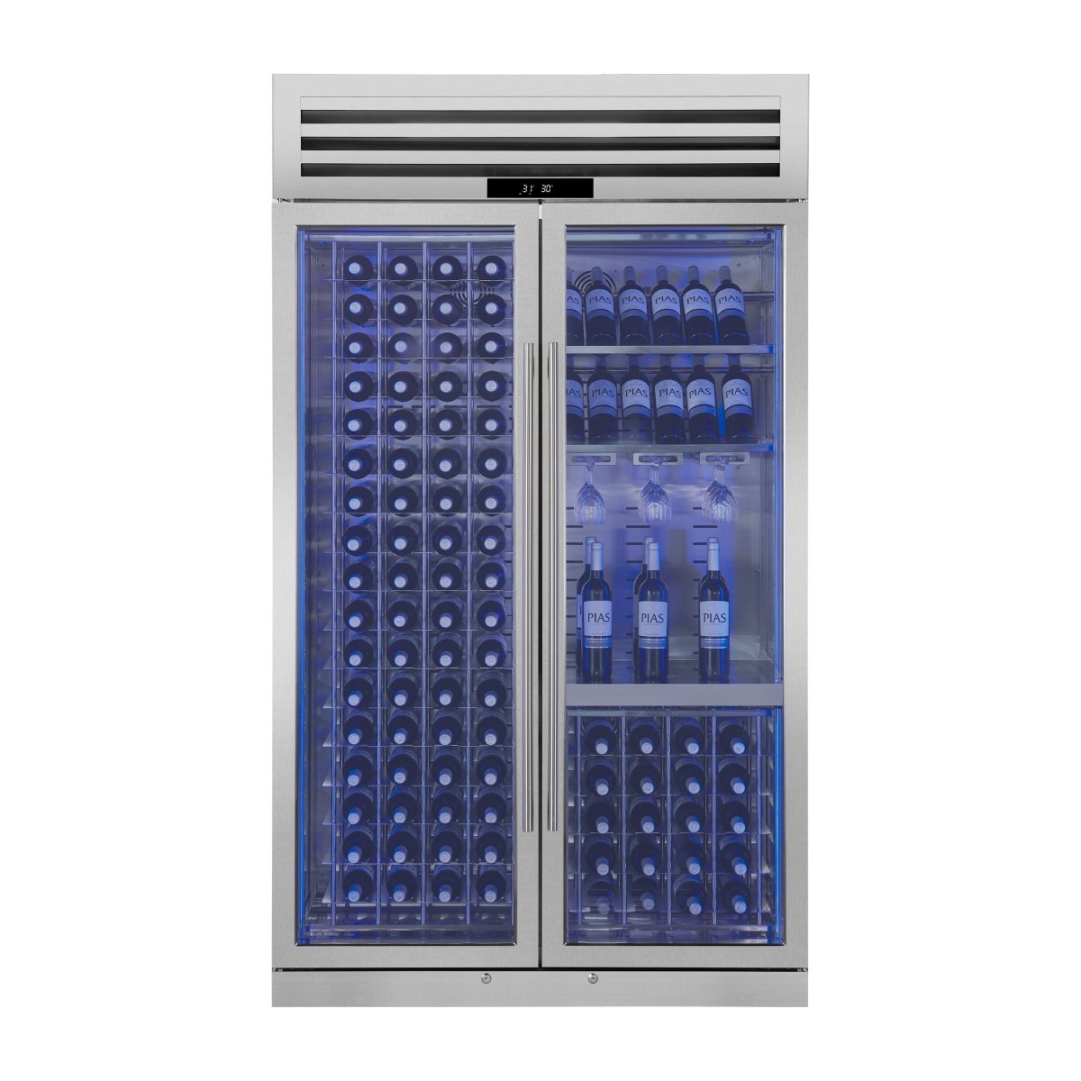FORNO Abruzzo 48" Wine Cooler, Dual Zone, 30 cu.ft., 130 bottles, Display & Service Shelves, Stemware Racks, Rust resistant - BonPrix Électroménagers