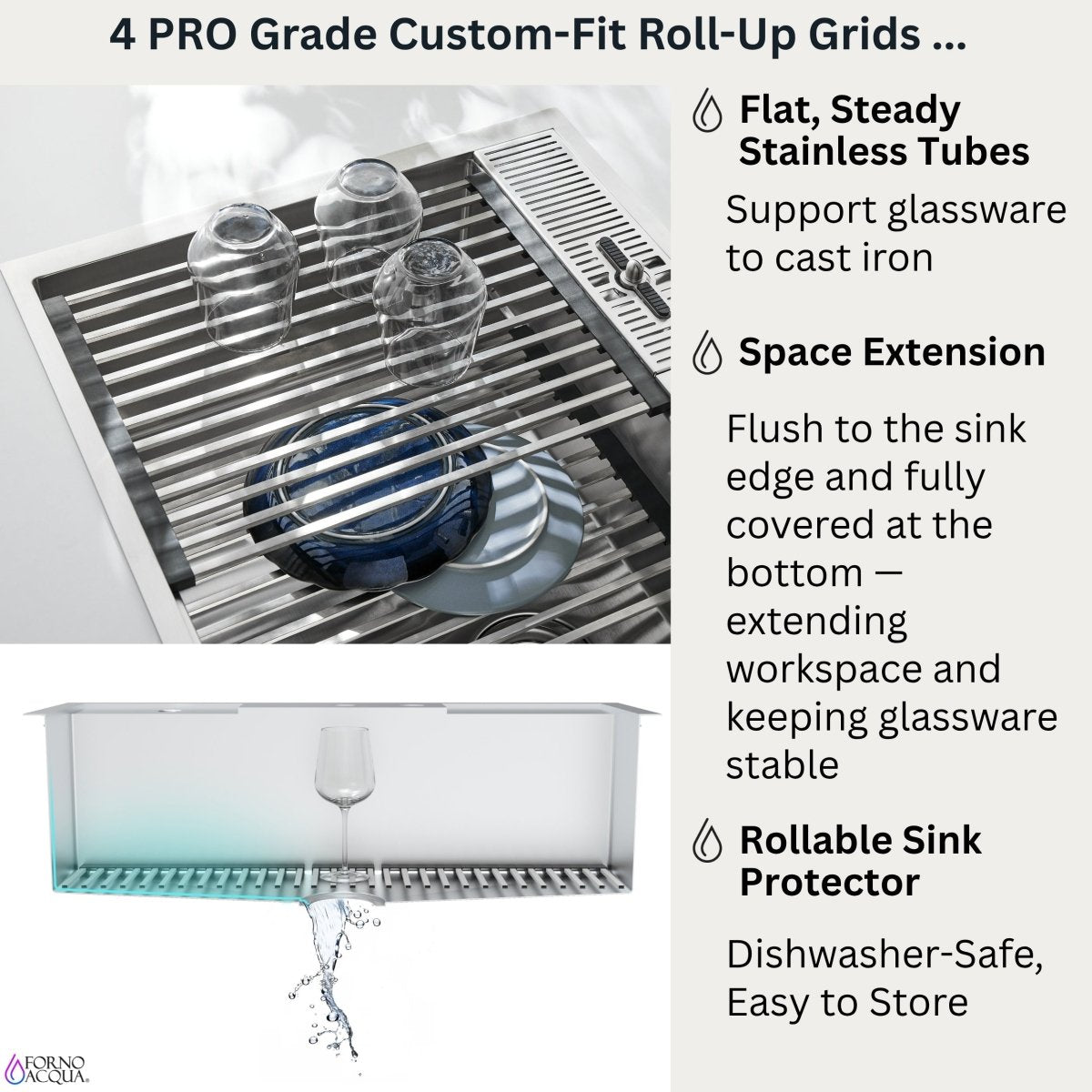 FORNO ACQUA 33 in. Drop-In/Undermount 3-Level Workstation Sink with Faucet, Waterfall & Glass Rinser - BonPrix Électroménagers