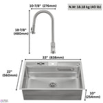 FORNO ACQUA 33 in. Drop-In/Undermount 3-Level Workstation Sink with Faucet, Waterfall & Glass Rinser - BonPrix Électroménagers