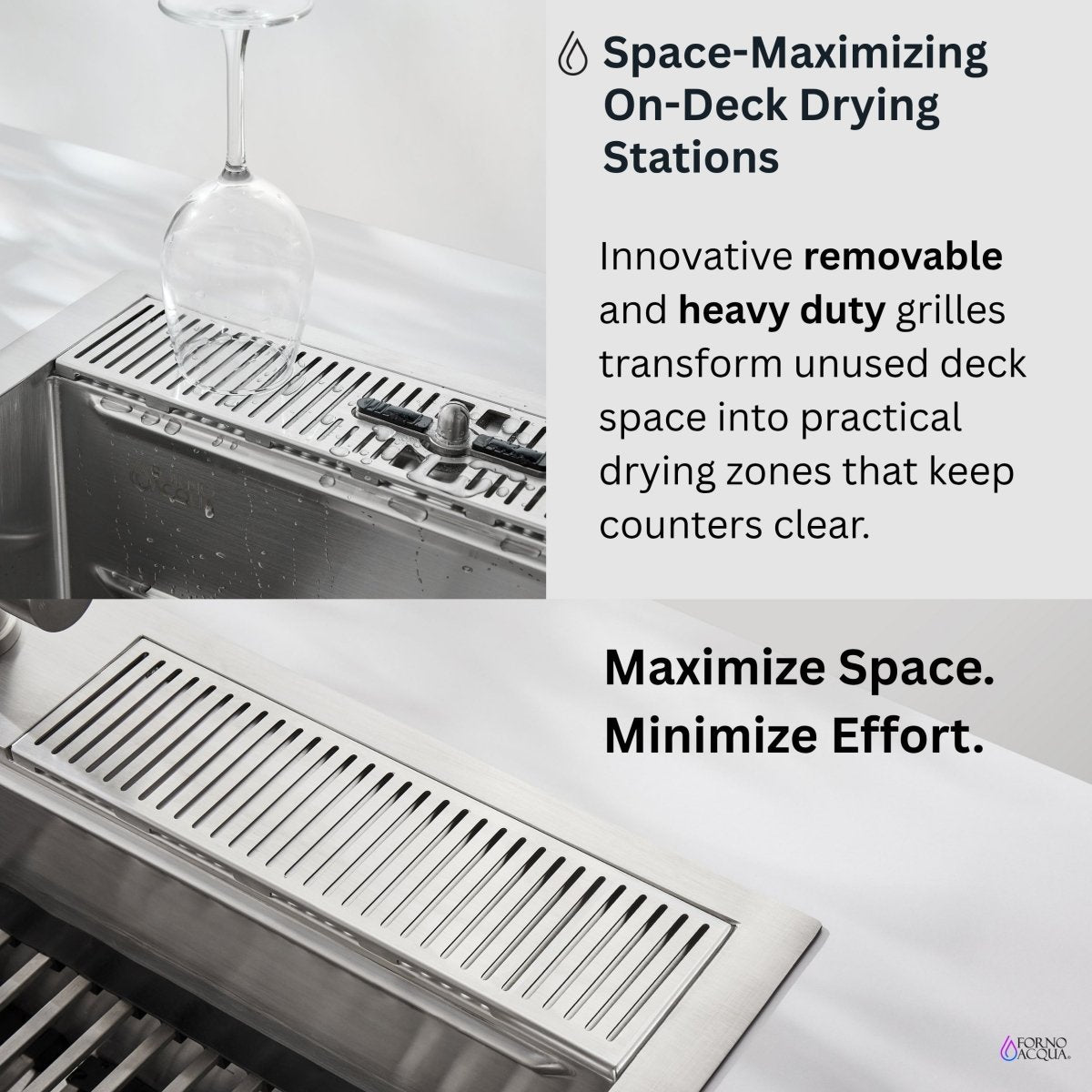 FORNO ACQUA 33 in. Drop-In/Undermount 3-Level Workstation Sink with Faucet, Waterfall & Glass Rinser - BonPrix Électroménagers