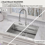 FORNO ACQUA 33 in. Drop-In/Undermount 3-Level Workstation Sink with Faucet, Waterfall & Glass Rinser - BonPrix Électroménagers