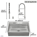 FORNO ACQUA 33 in. Drop-In/Undermount 3-Level Workstation Sink with Faucet, Waterfall & Glass Rinser - BonPrix Électroménagers