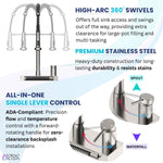 FORNO ACQUA 4 Function Pull-Down Waterfall Kitchen Faucet Brushed Nickel - BonPrix Électroménagers