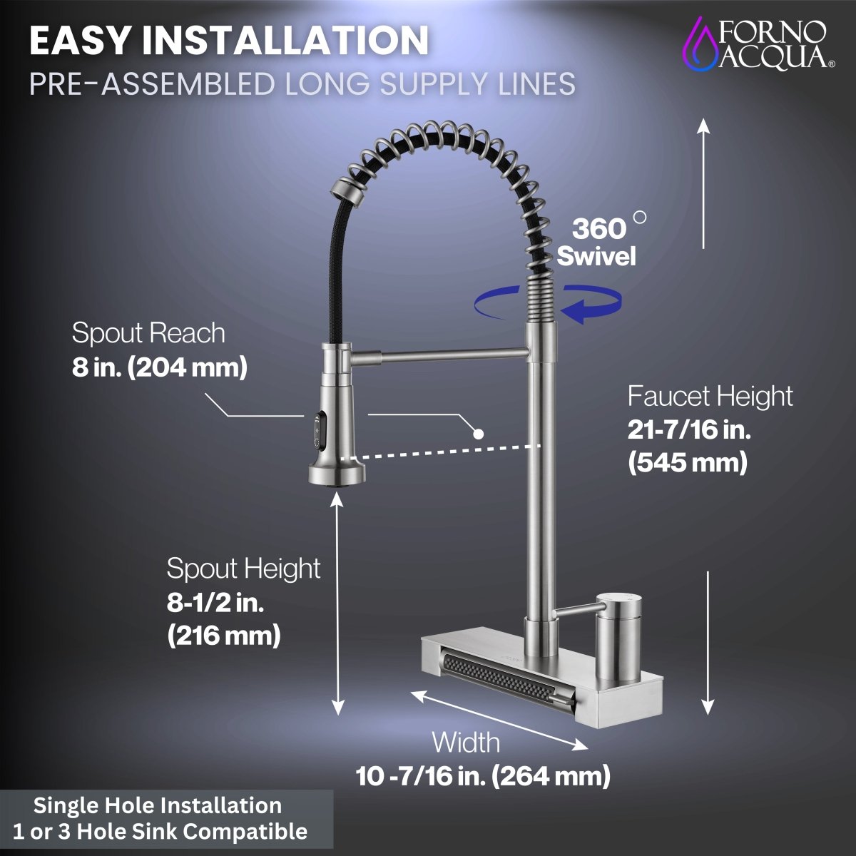 FORNO ACQUA 4 Function Pull-Down Waterfall Kitchen Faucet Brushed Nickel - BonPrix Électroménagers
