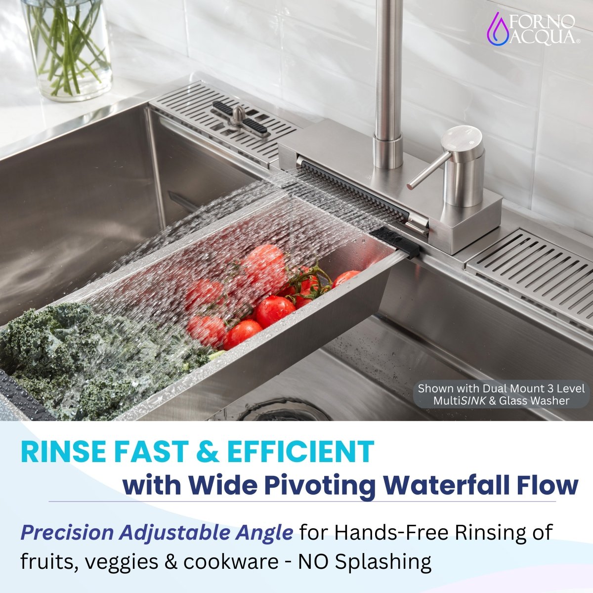 FORNO ACQUA 4 Function Pull-Down Waterfall Kitchen Faucet Brushed Nickel - BonPrix Électroménagers