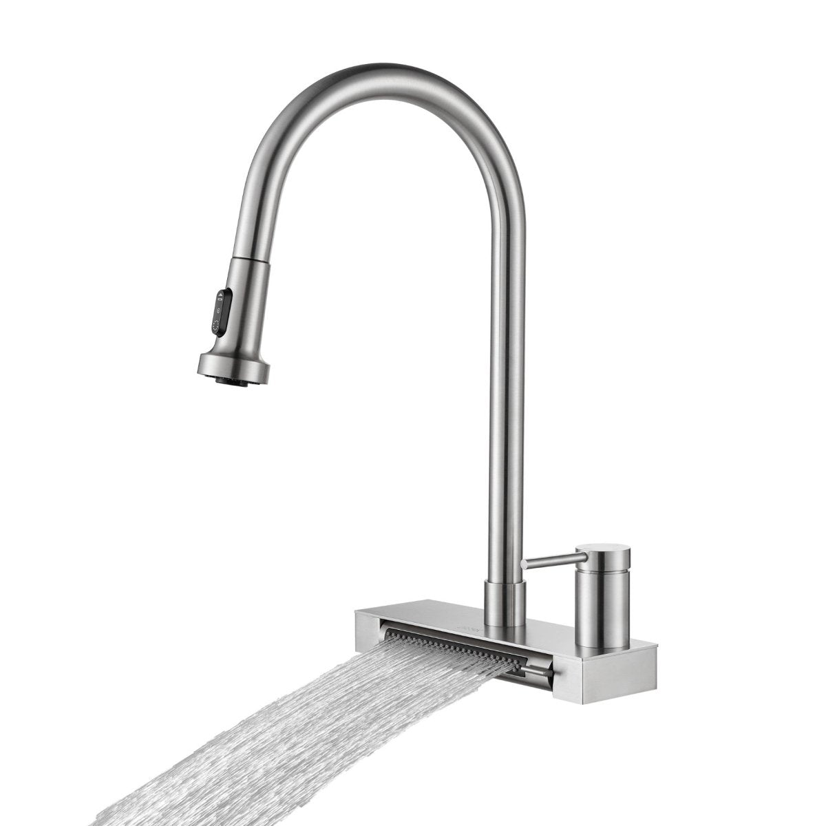 FORNO ACQUA 4 Function Waterfall Pull-Down Kitchen Faucet Brushed Nickel - BonPrix Électroménagers