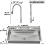 FORNO ACQUA 45 in. Drop-In/Undermount 3-Level Workstation Sink with Two Faucets & Glass Rinser - BonPrix Électroménagers