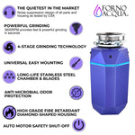 FORNO ACQUA BrightDIAMOND Amethyst 3/4HP Super Quiet Garbage Disposal Corded with Motion Sensor Cabinet Light & Pre-Wired Air Switch - BonPrix Électroménagers