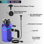 FORNO ACQUA BrightDIAMOND Amethyst 3/4HP Super Quiet Garbage Disposal Corded with Motion Sensor Cabinet Light & Pre-Wired Air Switch - BonPrix Électroménagers