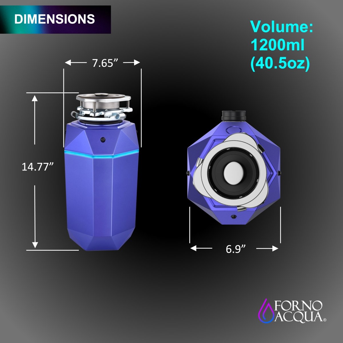 FORNO ACQUA BrightDIAMOND Amethyst 3/4HP Super Quiet Garbage Disposal Corded with Motion Sensor Cabinet Light & Pre-Wired Air Switch - BonPrix Électroménagers