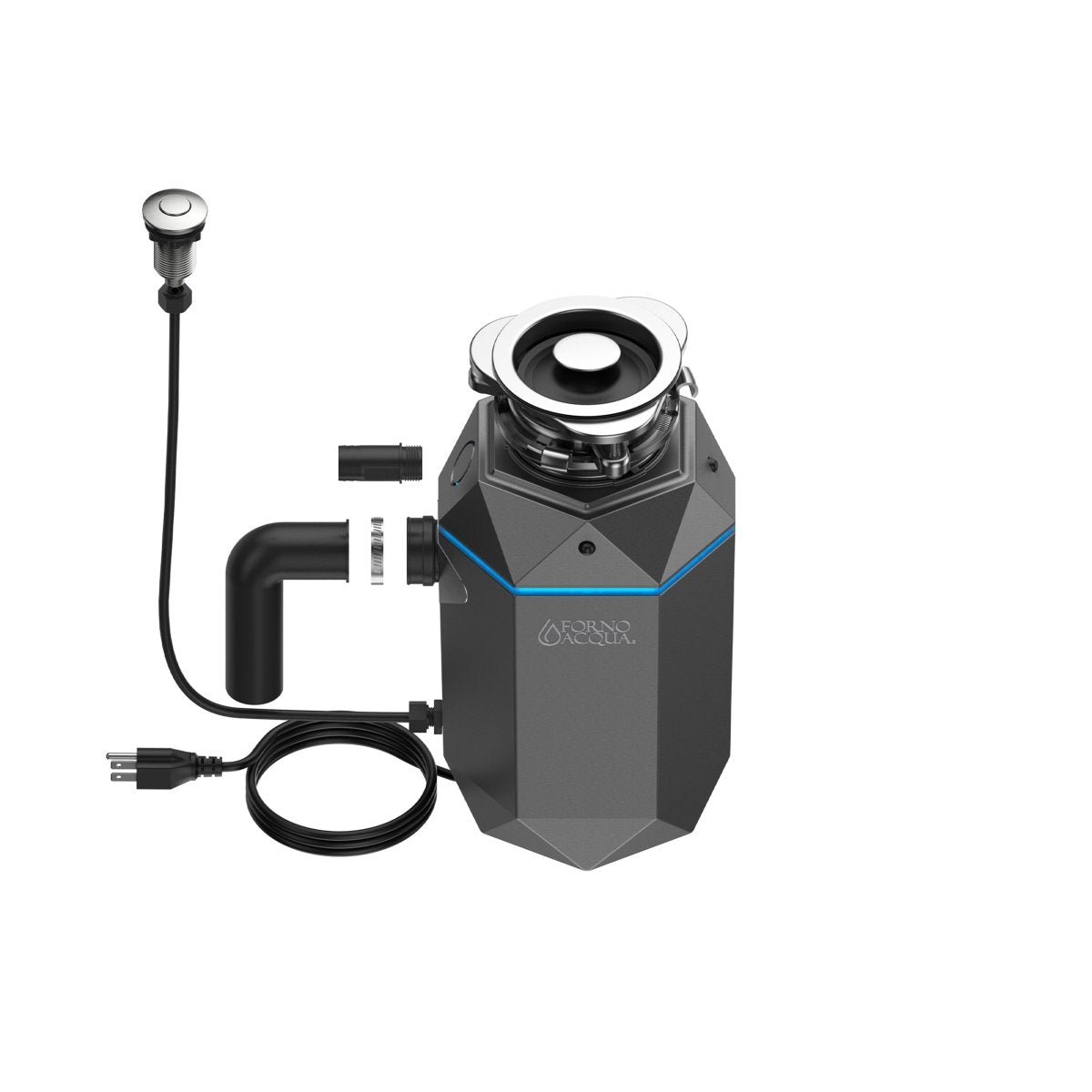 FORNO ACQUA BrightDIAMOND Black Onyx 3/4HP Super Quiet Garbage Disposal Corded with Motion Sensor Cabinet Light & Pre-Wired Air Switch - BonPrix Électroménagers