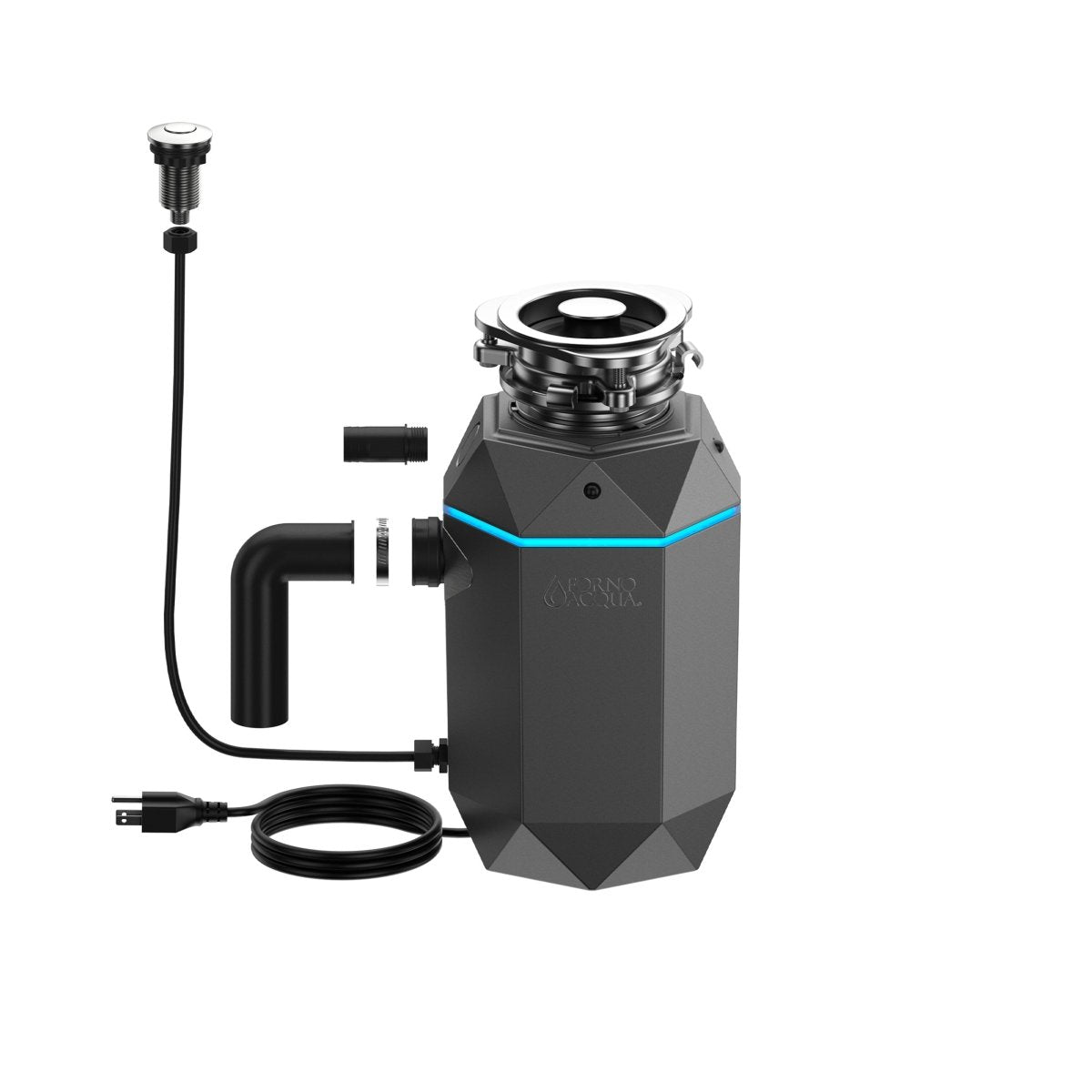 FORNO ACQUA BrightDIAMOND Black Onyx 3/4HP Super Quiet Garbage Disposal Corded with Motion Sensor Cabinet Light & Pre-Wired Air Switch - BonPrix Électroménagers
