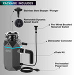 FORNO ACQUA BrightDIAMOND Black Onyx 3/4HP Super Quiet Garbage Disposal Corded with Motion Sensor Cabinet Light & Pre-Wired Air Switch - BonPrix Électroménagers