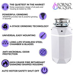 FORNO ACQUA BrightDIAMOND Moonstone 1HP Super Quiet Garbage Disposal Corded with Motion Sensor Cabinet Light & Pre-Wired Air Switch - BonPrix Électroménagers