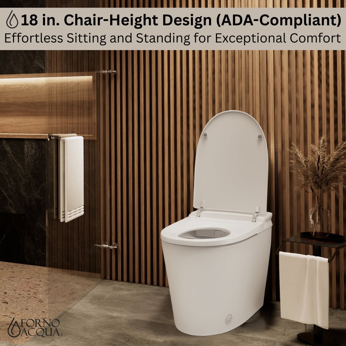 FORNO ACQUA Luxurious Smart Toilet. Includes Heated Seat, Auto Flush, Auto Lid, Powerful Flush, Ideal for Powder Rooms. - BonPrix Électroménagers