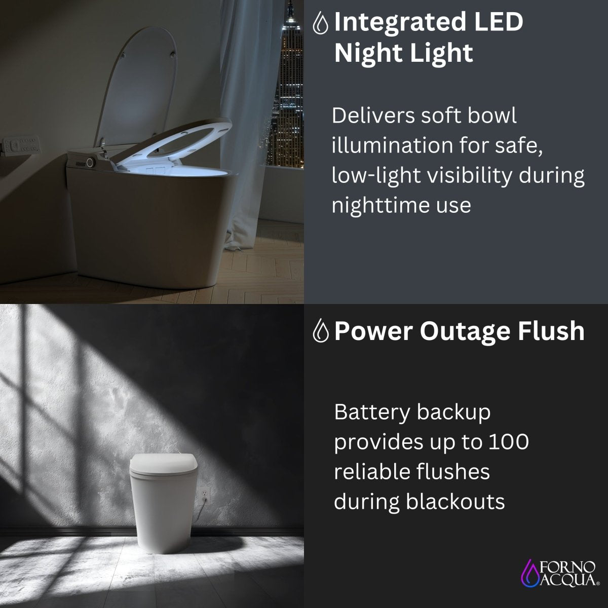 FORNO ACQUA Luxurious Super Smart Toilet. Includes Bidet, Heated Seat, Auto Flush, Auto Lid, Powerful Flush, Ideal for master bathrooms. - BonPrix Électroménagers
