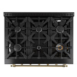 Forno Antico 36-inch Dual Fuel Range, Black and Antique Brass, 6 Burners, 4.5 cu.ft. Convection Oven - BonPrix Électroménagers