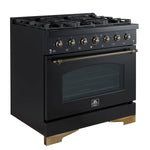 Forno Antico 36-inch Dual Fuel Range, Black and Antique Brass, 6 Burners, 4.5 cu.ft. Convection Oven - BonPrix Électroménagers