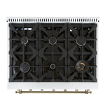 Forno Antico 36-inch Dual Fuel Range White and Antique Brass Design with 6 Sealed Gas Burners and Electric Convection Oven - BonPrix Électroménagers